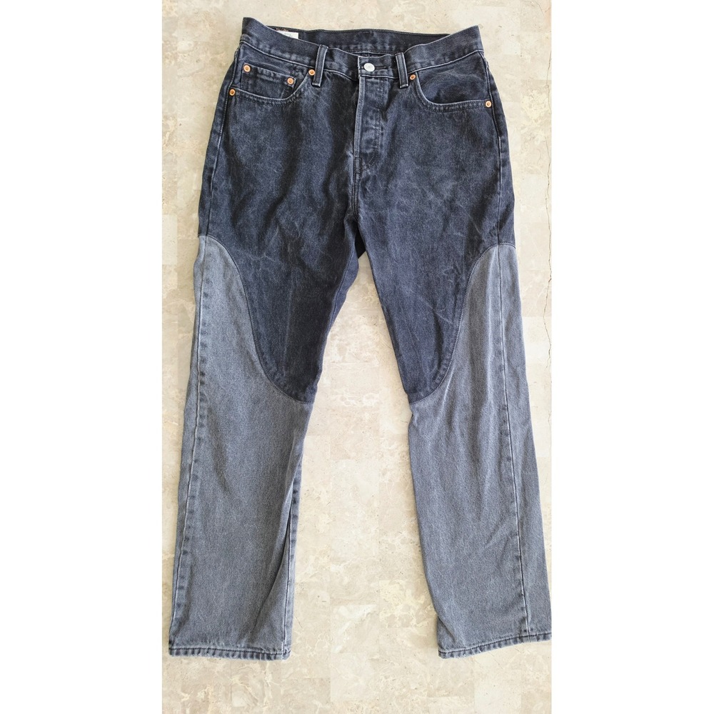 Levis Premium 501 Two Tone Colorblock Chaps Ranch Straight Leg Jeans Black  29 - Picture 2 of 11
